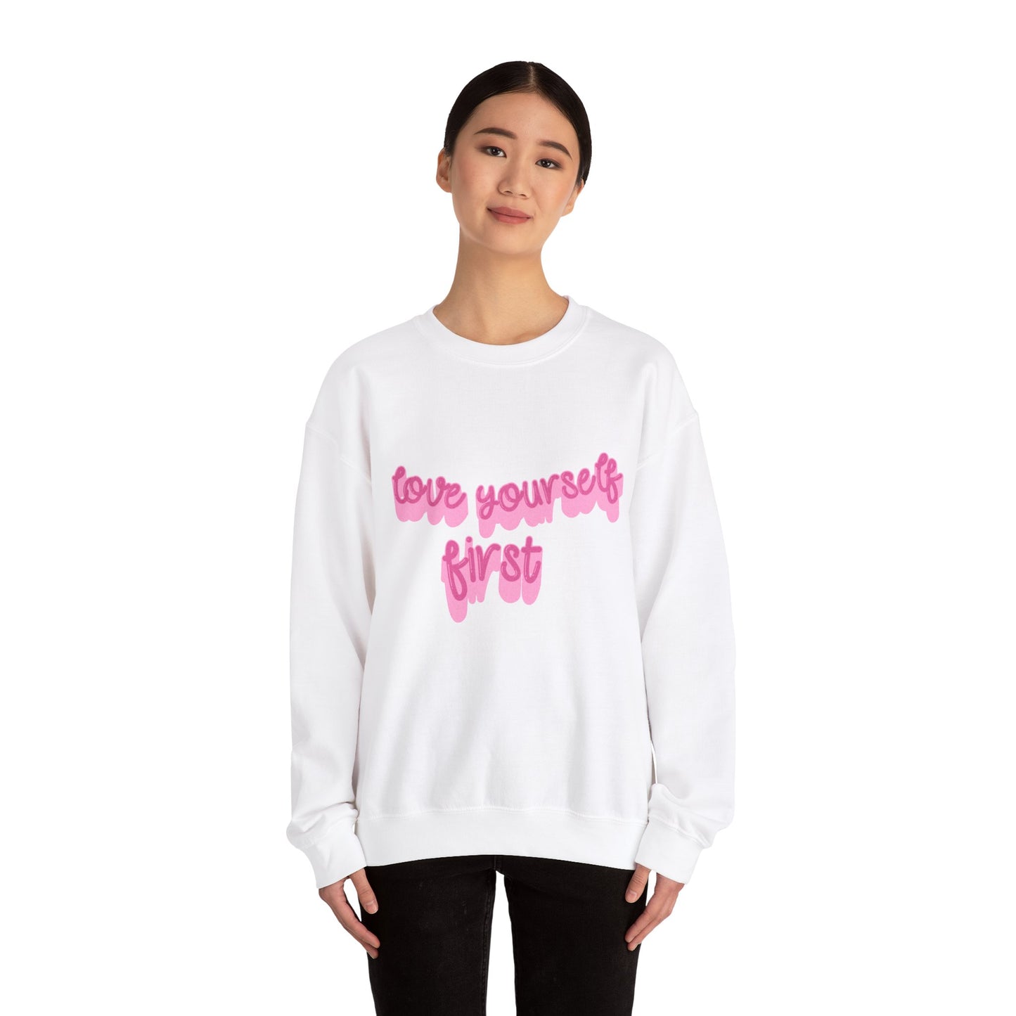 Love Yourself First Unisex Sweatshirt mit Rundhalsausschnitt aus schwerer Mischung