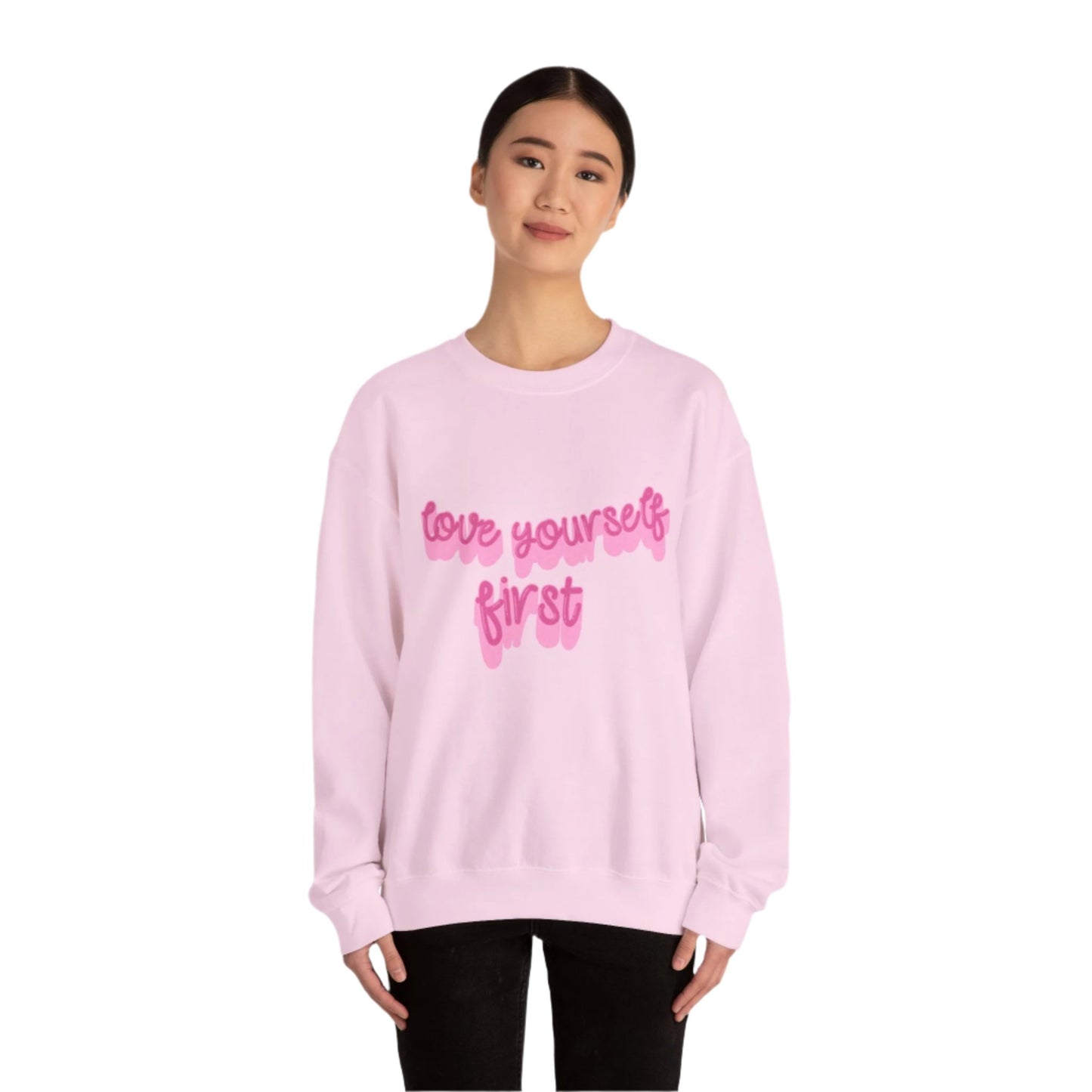 Love Yourself First Unisex Sweatshirt mit Rundhalsausschnitt aus schwerer Mischung