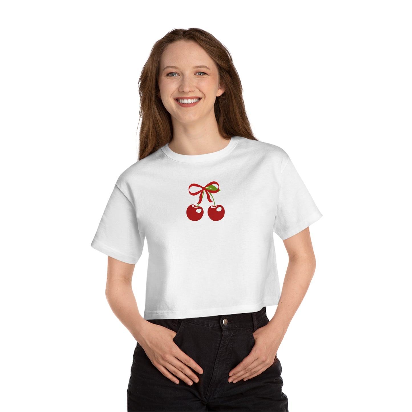 Cute Cherry Bow Cropped T-Shirt for Women