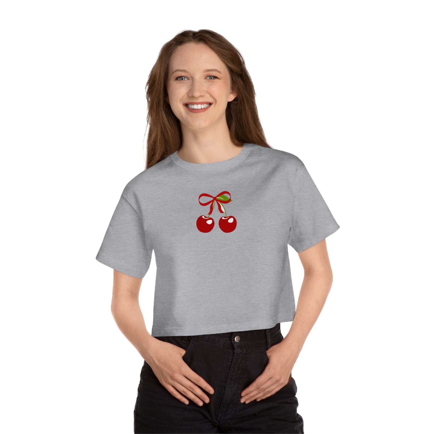 Cute Cherry Bow Cropped T-Shirt for Women