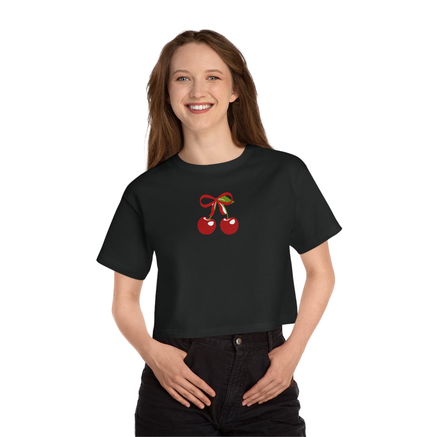 Cute Cherry Bow Cropped T-Shirt for Women