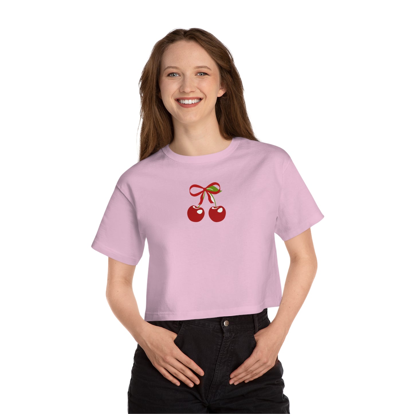 Cute Cherry Bow Cropped T-Shirt for Women